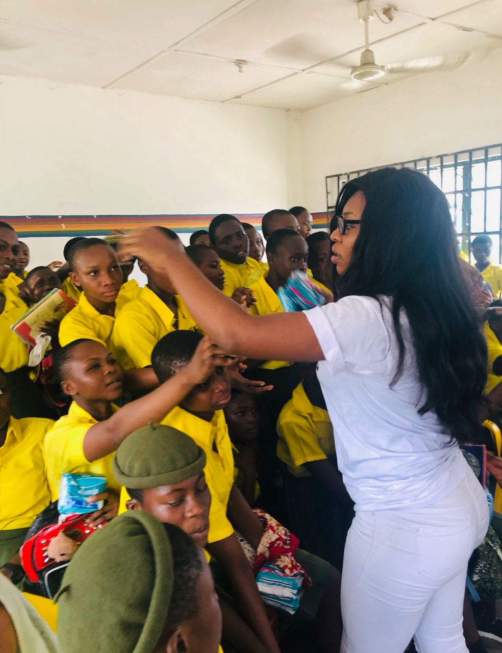 Girls receiving menstrual health education